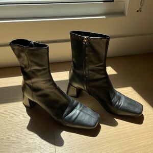Zara Black Leather Ankle Booties